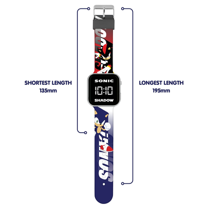 Sonic and Shadow the Hedgehog LED Display Watch with Silicone Character Strap for Kids - SNC4500M