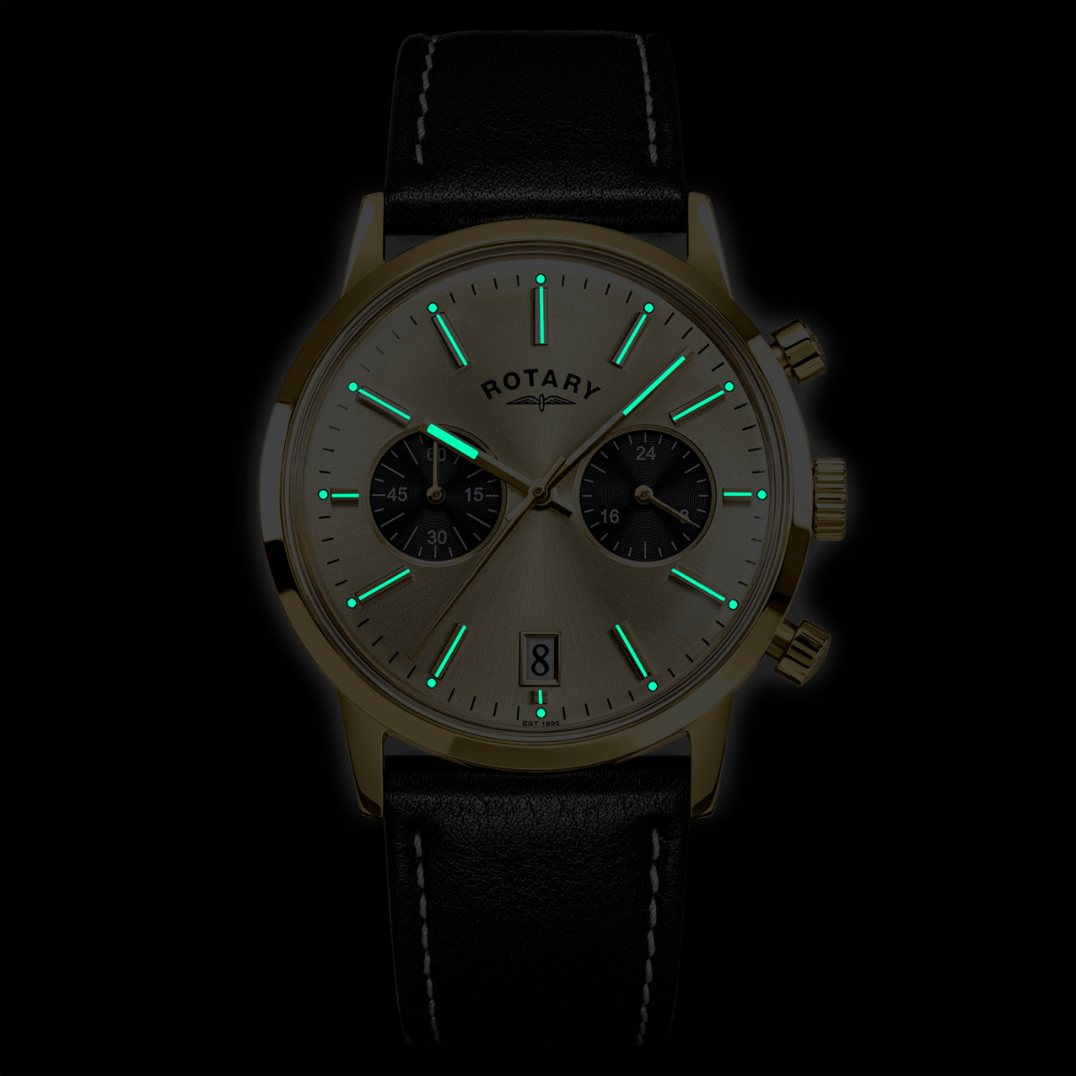 Rotary Men's 1895 Gold Plated Stainless Steel Chronograph Brown Leather Strap Watch - RGS10068/03