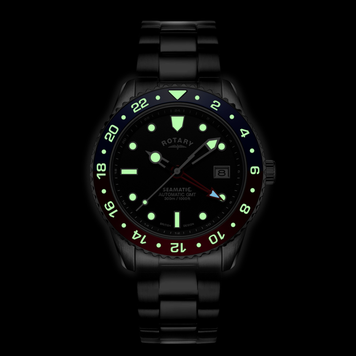 Rotary Men's Seamatic GMT 300M Water Resistance Stainless Steel Black Silicone Strap Watch - GB04378/95