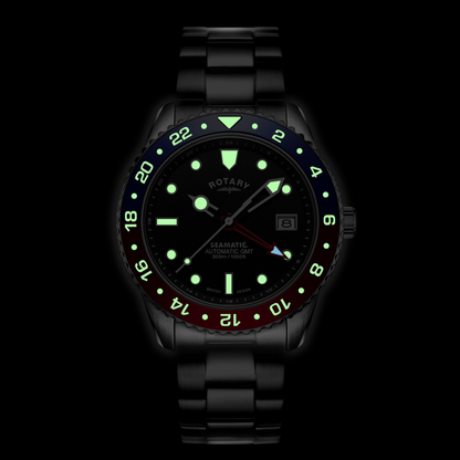Rotary Men's Seamatic GMT 300M Water Resistance Stainless Steel Black Silicone Strap Watch - GB04378/95