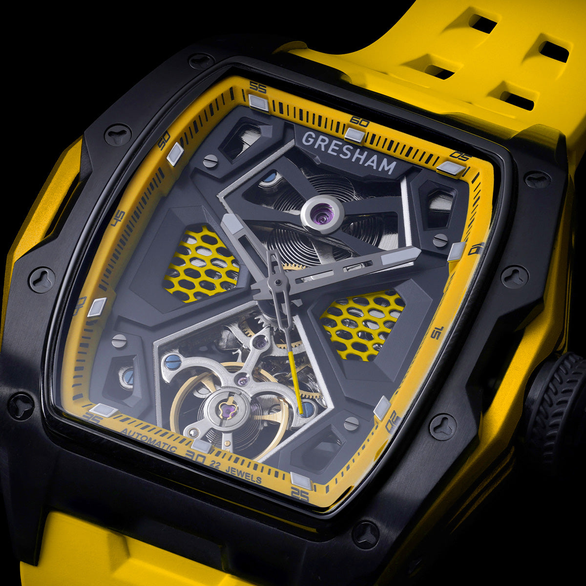 Gresham GI Special Edition Stainless Steel Tonnaeu Case Black and Yellow Watch - G1-0001-YELL