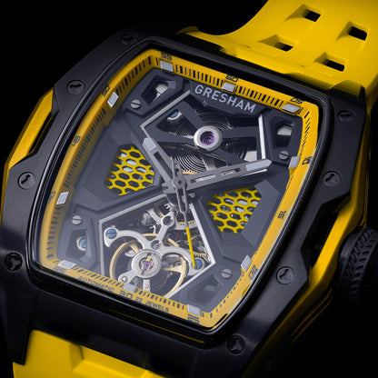 Gresham GI Special Edition Stainless Steel Tonnaeu Case Black and Yellow Watch - G1-0001-YELL