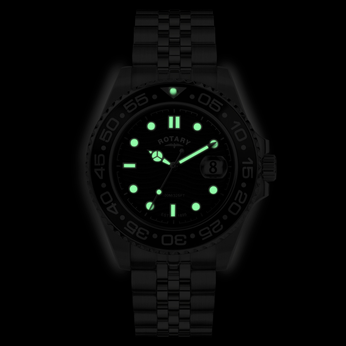 Rotary Men's Apex 100 Black Dial Stainless Steel Bracelet Watch - RGB10015/04