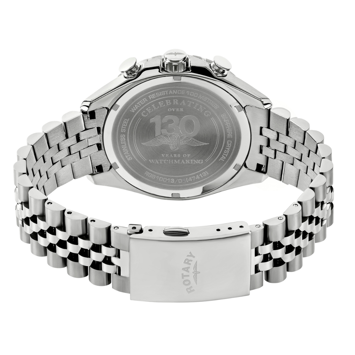 Rotary Men's Apex 100 Chronograph 100M Water Resistance Blue Dial Stainless Steel Bracelet Watch - RGB10013/05