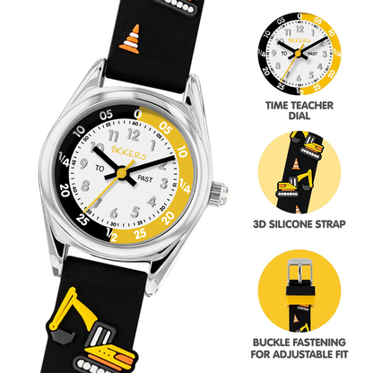 Tikkers Time Teacher 3D Digger Black Silicone Strap Watch - TK0213
