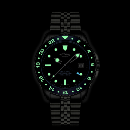Rotary Men's Seamatic GMT 300M Water Resistance Blue Dial Stainless Steel Bracelet Watch - RGB10005/04