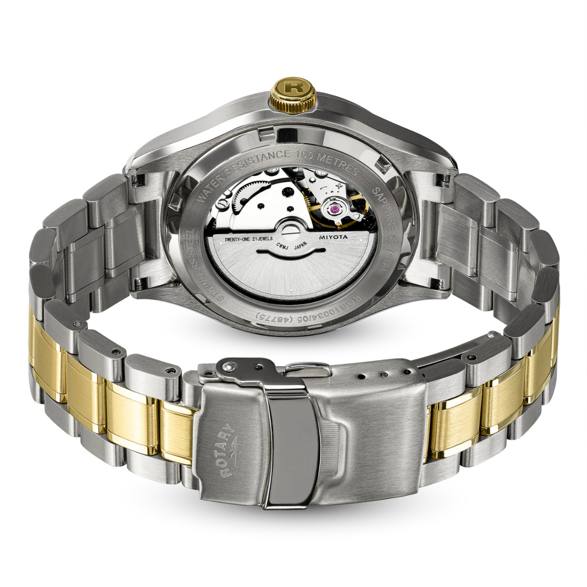 Rotary Men's Seamatic 100M Water Resistance Silver & Gold Plated Stainless Steel Bracelet Watch - RGB10034/05