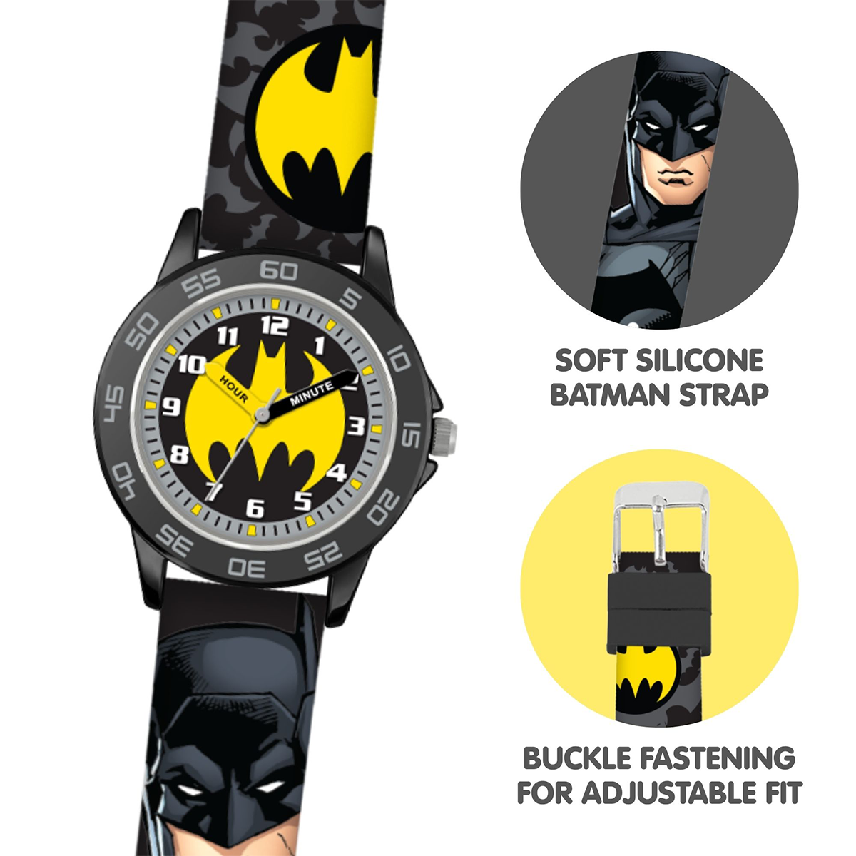 Batman Time Teacher Dial Quartz Watch with Silicone Strap for Kids - BAT9504