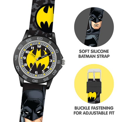 Batman Time Teacher Dial Quartz Watch with Silicone Strap for Kids - BAT9504
