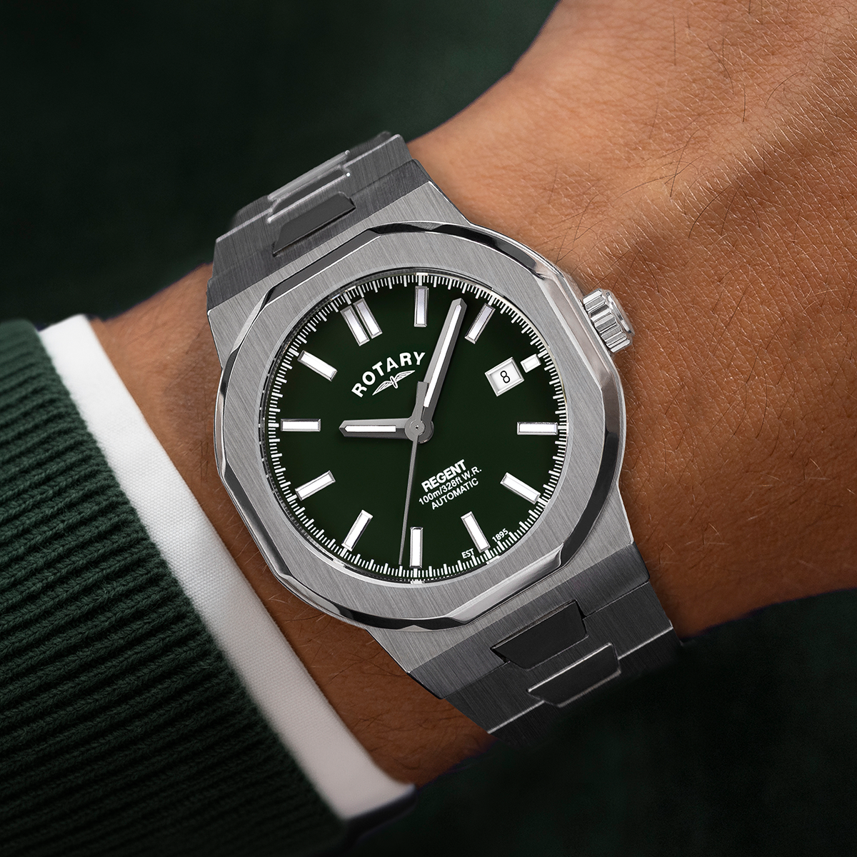 Rotary Men's Regent Automatic 100M Water Reistance Green Dial Stainless Steel Bracelet Watch - GB05410/24