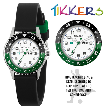 Tikkers Black Strap Time Teacher Watch and Football Keyring Set - ATK1095-SET