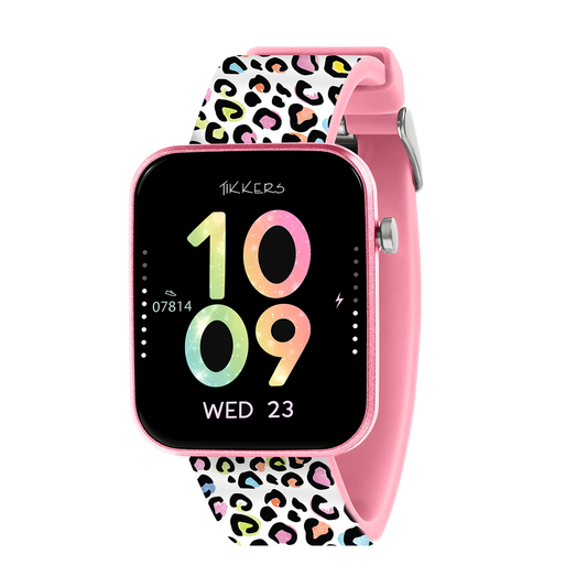 Tikkers Smart Series 13 Pink Leopard Print Silicone Strap Smart Watch - TKS13-0037