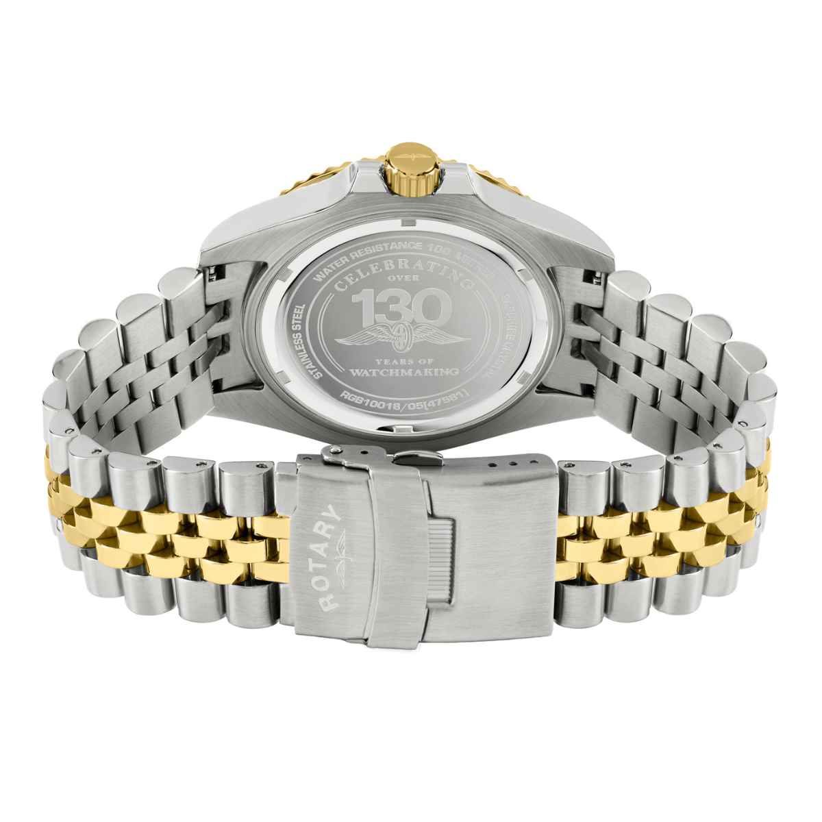 Rotary Men's Apex 100 Blue Dial Silver & Gold Plated Stainless Steel Bracelet Watch - RGB10018/05