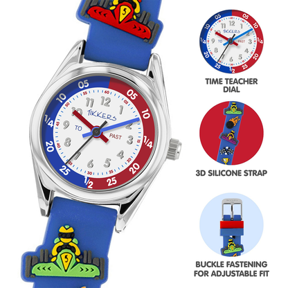 Tikkers 3D Racing Car Blue Silicone Strap Watch - ATK1096