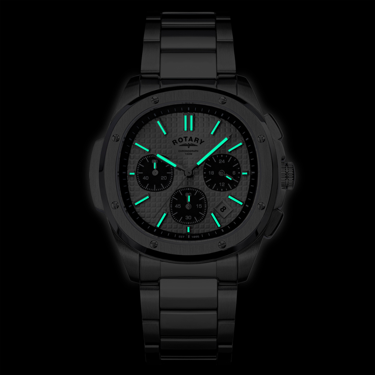 Rotary Mens Apex 100 Chronograph Silver Dial Stainless Steel Bracelet Watch - RGB10031/07