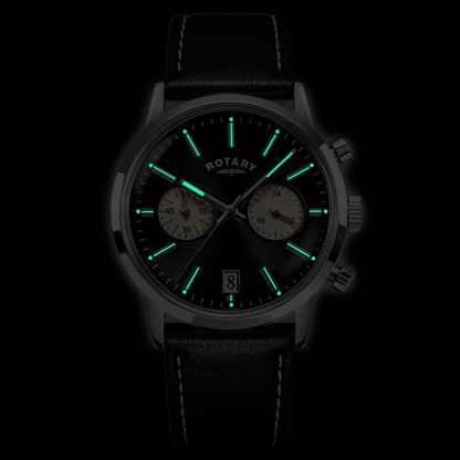 Rotary Men's 1895 Stainless Steel Chronograph Black Leather Strap Watch - RGS10067/04