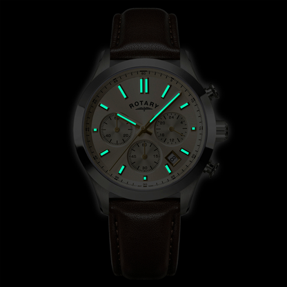 Rotary Men's Heritage Chronograph Stainless Steel Brown Leather Strap Watch - RGS10071/03