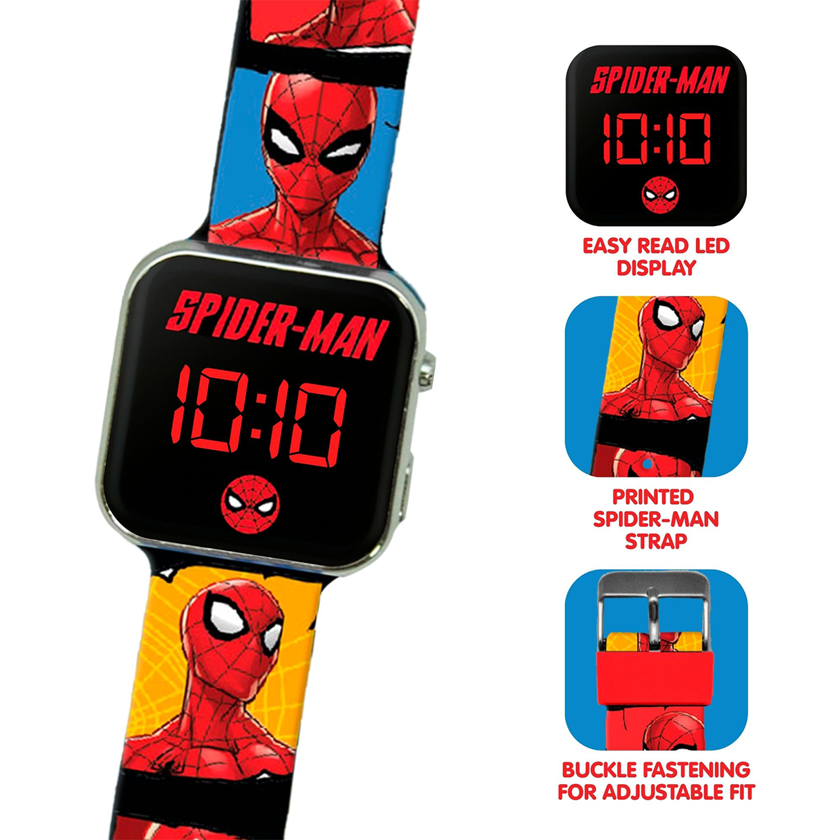 Spiderman Comic Style Printed Strap Boys LED Watch - SPD4903