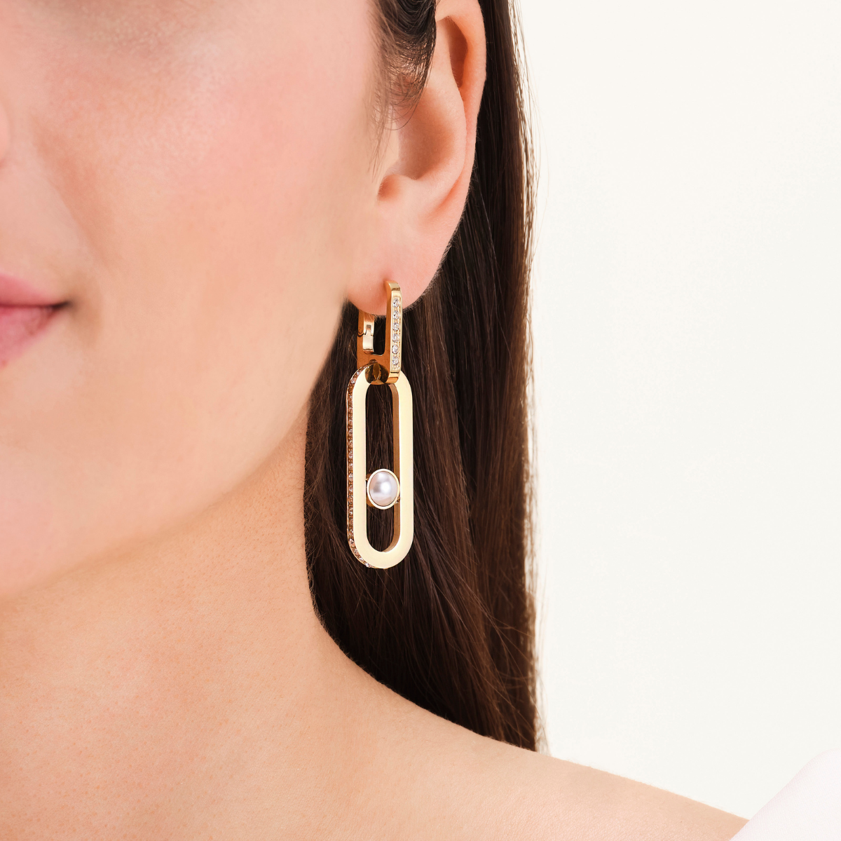 Rosefield Modern Pearl Pendant Earring Gold - JEPPG-J1289