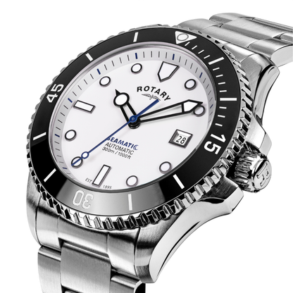 Rotary Men's Seamatic 300M Water Resistance White Dial Stainless Steel Bracelet Watch - RGB05430/29