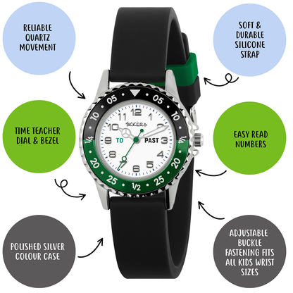 Tikkers Black Strap Time Teacher Watch and Football Keyring Set - ATK1095-SET