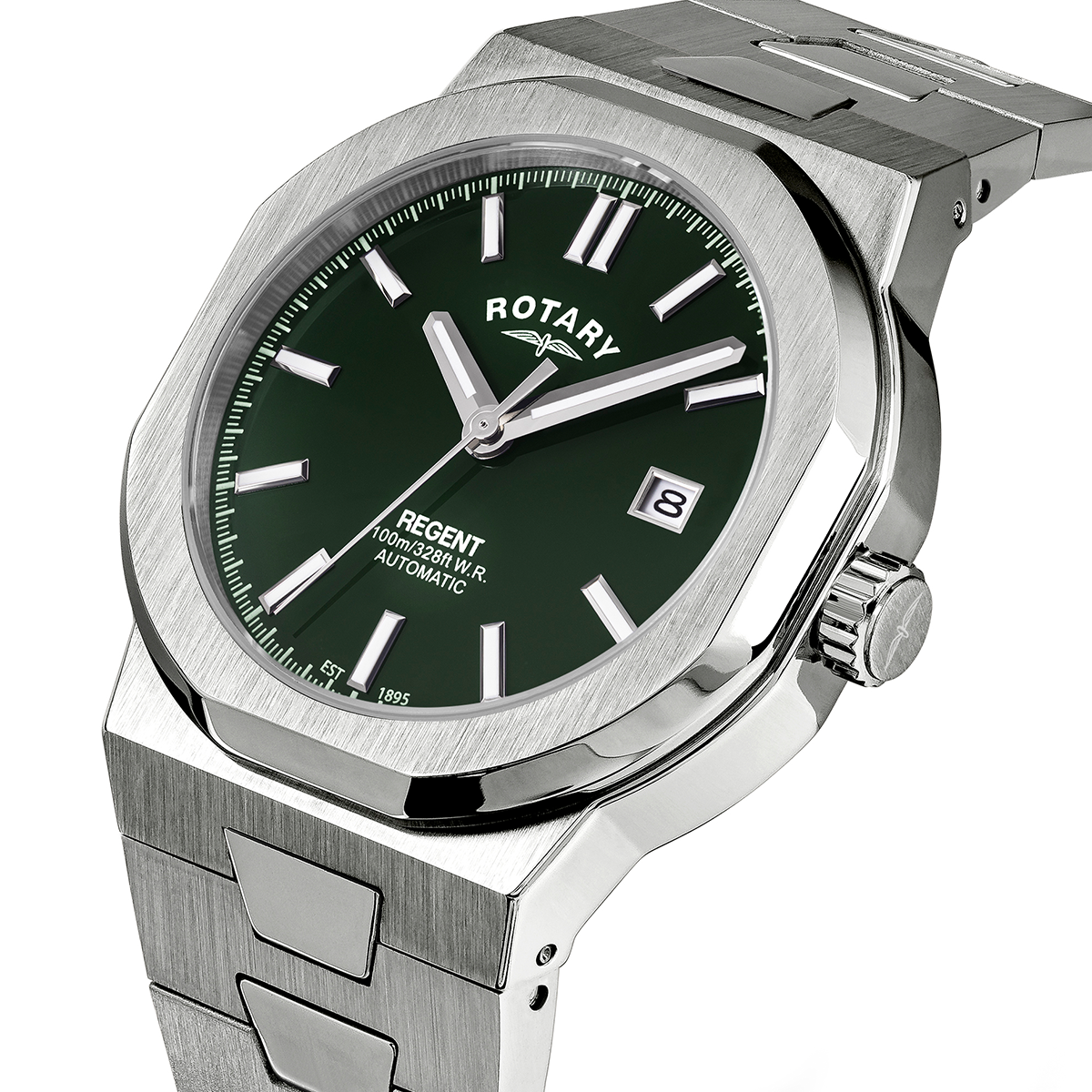 Rotary Men's Regent Automatic 100M Water Reistance Green Dial Stainless Steel Bracelet Watch - GB05410/24