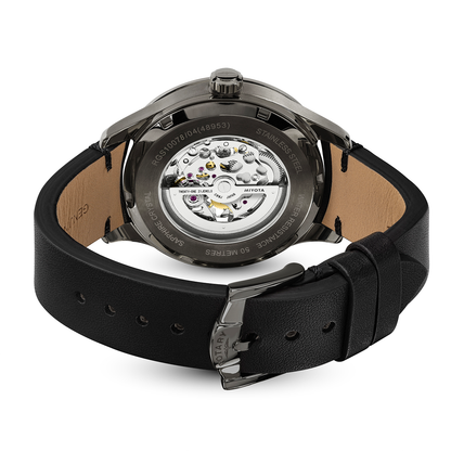 Rotary Men's Greenwich Skeleton Automatic 100M Water Resistance Gun Stainless Steel Black Leather Strap Watch - RGS10078/04