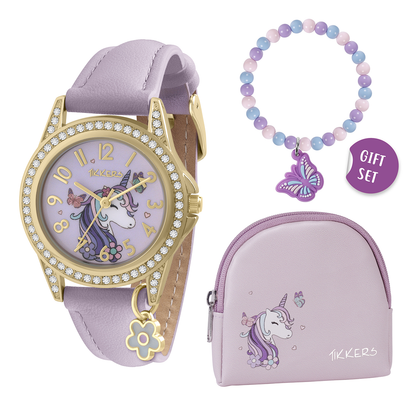 Tikkers Girls Purple Unicorn Watch, Bracelet and Purse Gift Set  - ATK1106