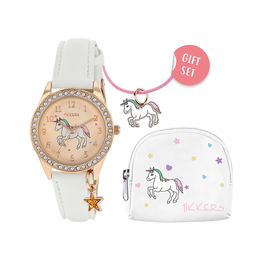 Tikkers Girls White PU Strap Unicorn Watch, necklace and purse set ATK1063 - ATK1063