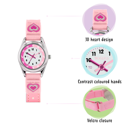Tikkers Girls Pink Canvas Rip Strap Heart Watch, Purse, & Bracelet Set - ATK1031