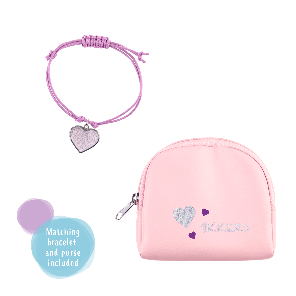 Tikkers Girls Pink Canvas Rip Strap Heart Watch, Purse, & Bracelet Set - ATK1031