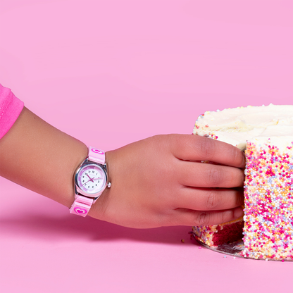 Tikkers Girls Pink Canvas Rip Strap Heart Watch, Purse, & Bracelet Set - ATK1031