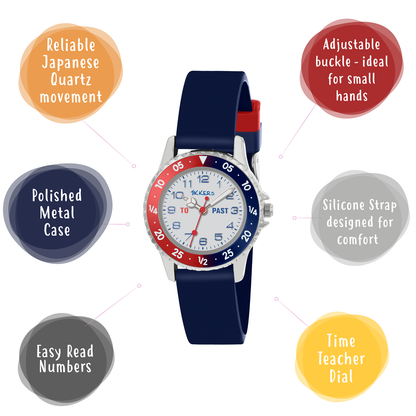 Tikkers Boys Navy Silicone Strap Time Teacher Watch - ATK1040