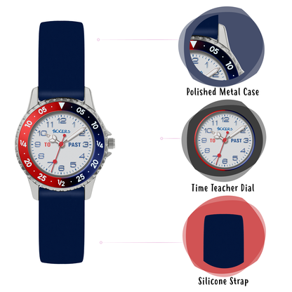 Tikkers Boys Navy Silicone Strap Time Teacher Watch - ATK1040