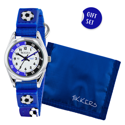 Tikkers Kids Blue Football Time Teacher Watch & Wallet Set - ATK1090