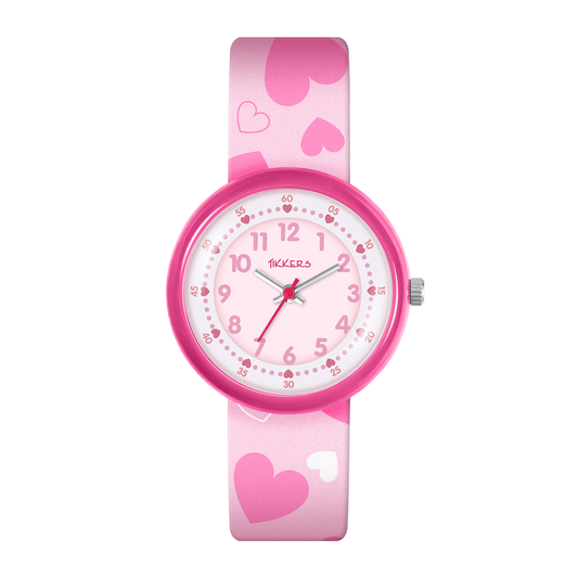 Tikkers Pink Heart Strap Time Teacher Watch - ATK1105