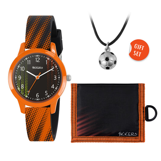 Tikkers Black & Orange Football Watch, Necklace, & Wallet Gift Set - ATK1108