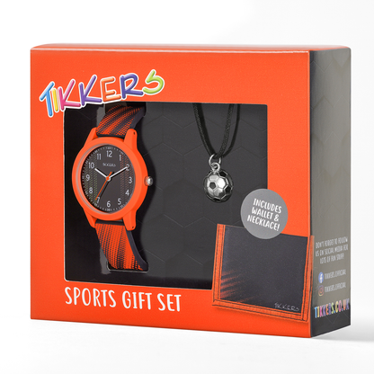 Tikkers Black & Orange Football Watch, Necklace, & Wallet Gift Set - ATK1108