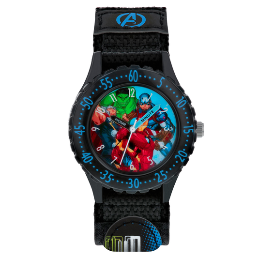 Disney Marvel Avengers Black Printed Fabric Strap Watch - AVG5008