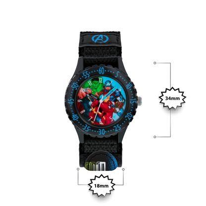 Disney Marvel Avengers Black Printed Fabric Strap Watch - AVG5008