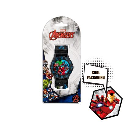 Disney Marvel Avengers Black Printed Fabric Strap Watch - AVG5008