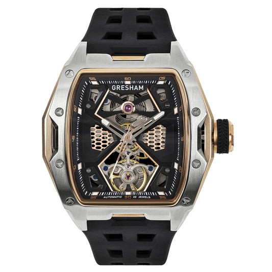 Gresham GI Special Edition Stainless Steel Tonnaeu Case Black and Rose Watch - G1-0001-BKG
