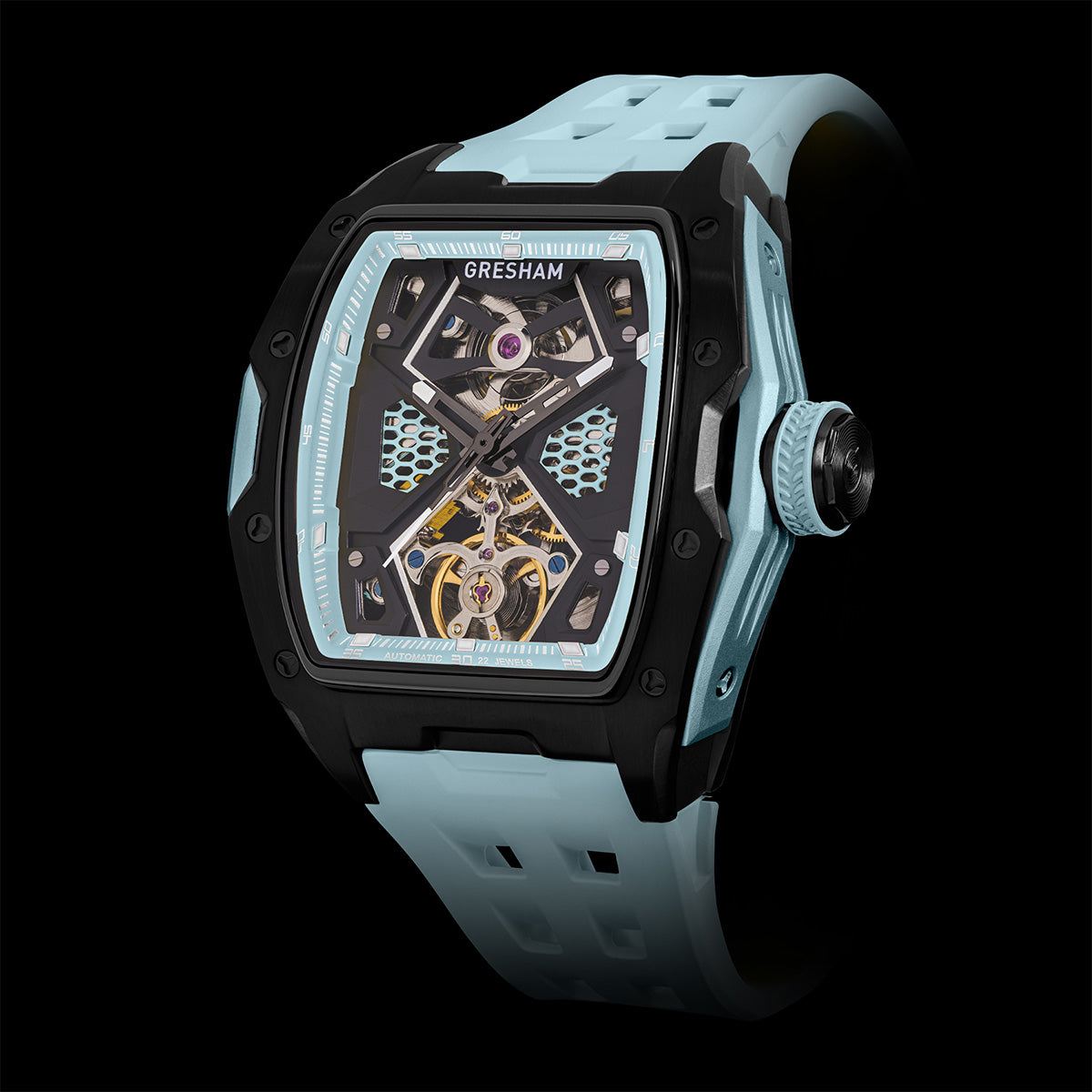 Gresham GI Special Edition Stainless Steel Tonnaeu Case Black and Sky Blue Watch - G1-0001-BLUE