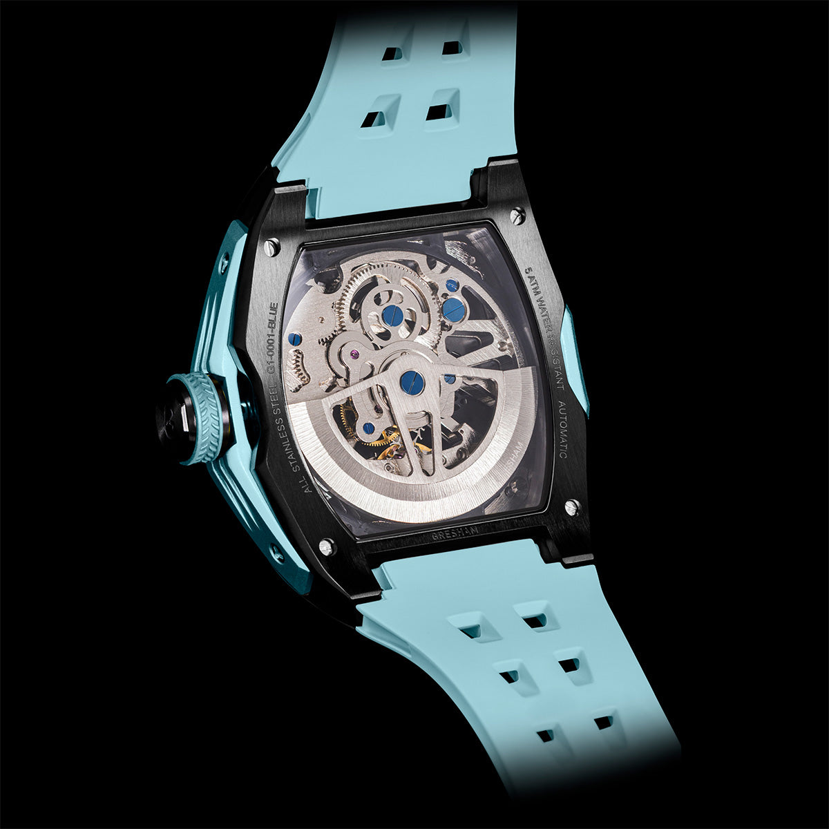 Gresham GI Special Edition Stainless Steel Tonnaeu Case Black and Sky Blue Watch - G1-0001-BLUE
