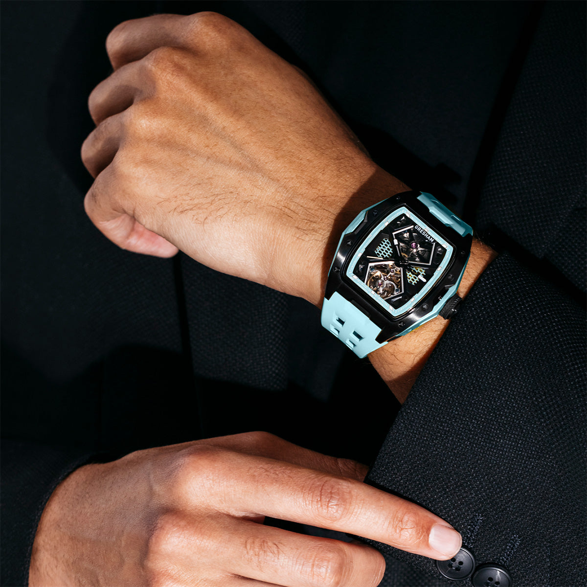 Gresham GI Special Edition Stainless Steel Tonnaeu Case Black and Sky Blue Watch - G1-0001-BLUE