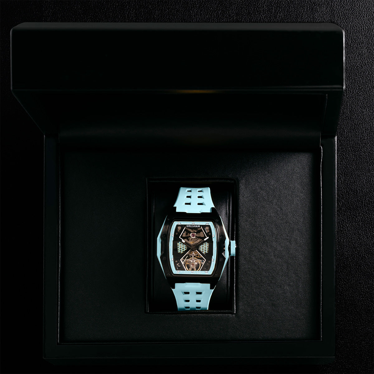 Gresham GI Special Edition Stainless Steel Tonnaeu Case Black and Sky Blue Watch - G1-0001-BLUE