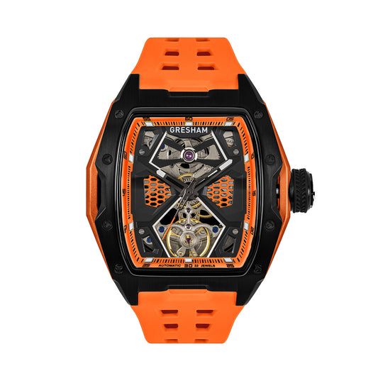 Gresham GI Special Edition Stainless Steel Tonnaeu Case Black and Orange Watch - G1-0001-ORN