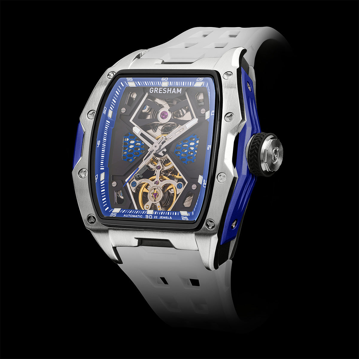 Gresham GI Special Edition Stainless Steel Tonnaeu Case White and Blue Watch - G1-0001-WHT