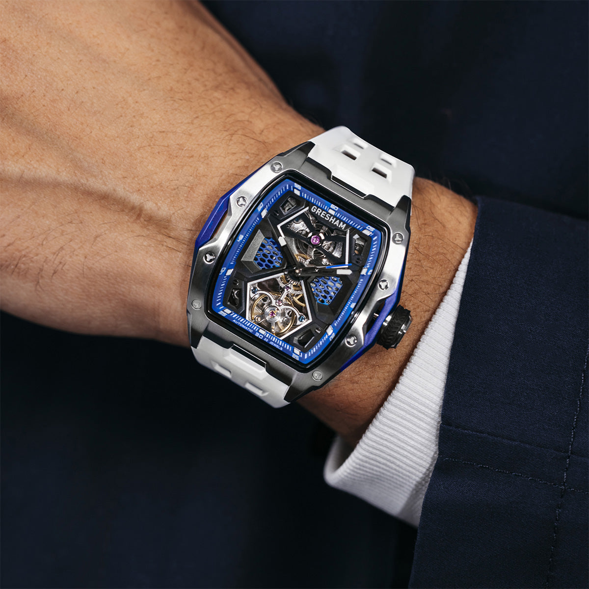 Gresham GI Special Edition Stainless Steel Tonnaeu Case White and Blue Watch - G1-0001-WHT