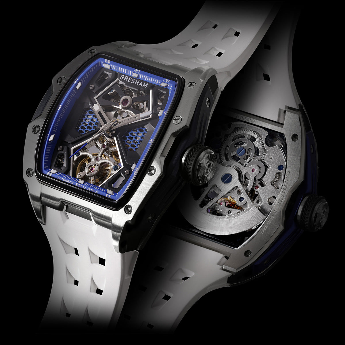 Gresham GI Special Edition Stainless Steel Tonnaeu Case White and Blue Watch - G1-0001-WHT